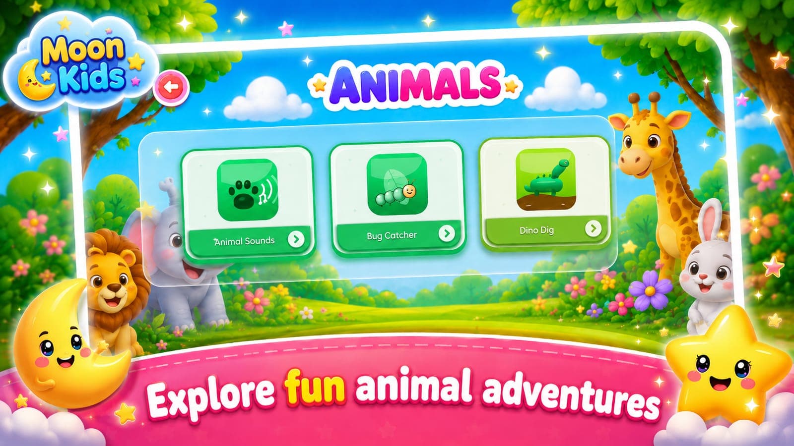 The Animals category, offering Animal Sounds, Bug Catcher and Dino Dig