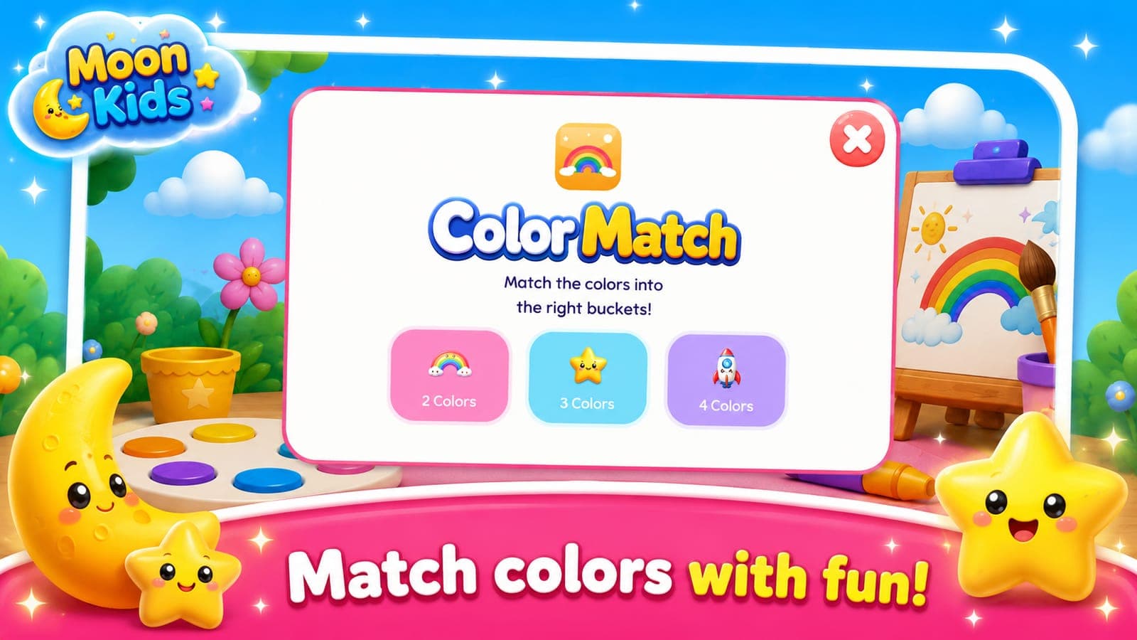 The Color Match start screen, offering rounds of two, three or four colours